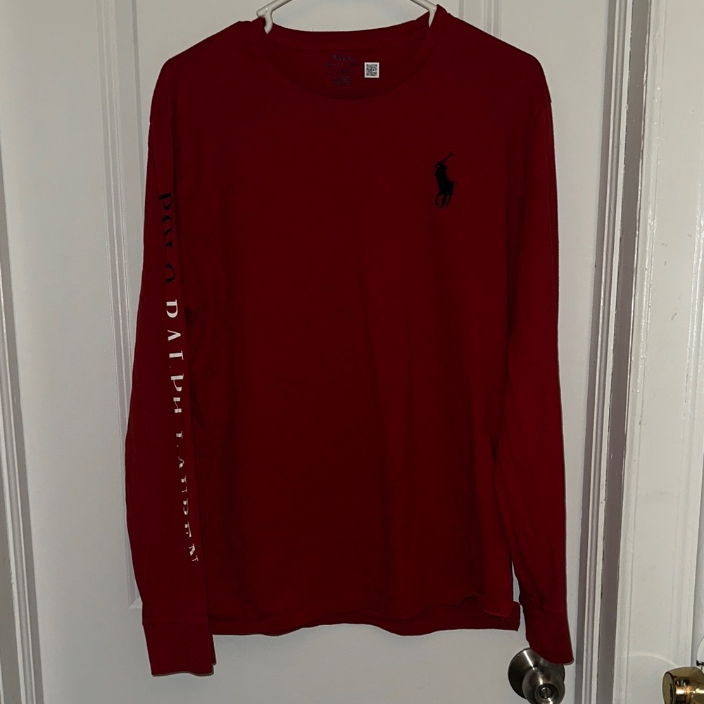 Polo by Ralph Lauren Long-Sleeve Crewneck Shirt in Deep Red with Black Pony